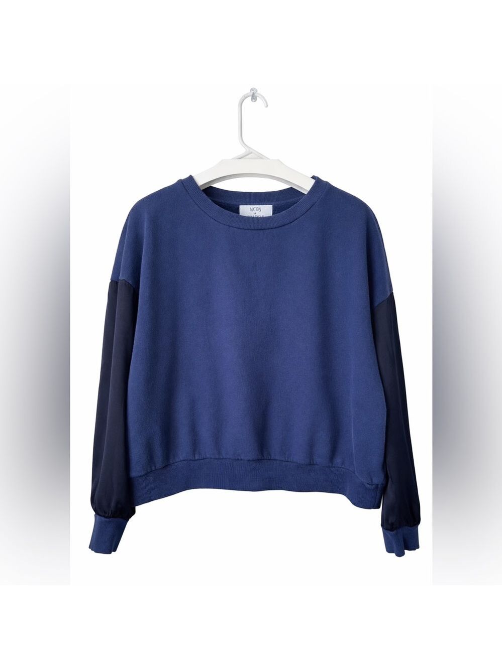 Nation x SoulCycle Cropped Sweatshirt Navy Contrast Sleeve M